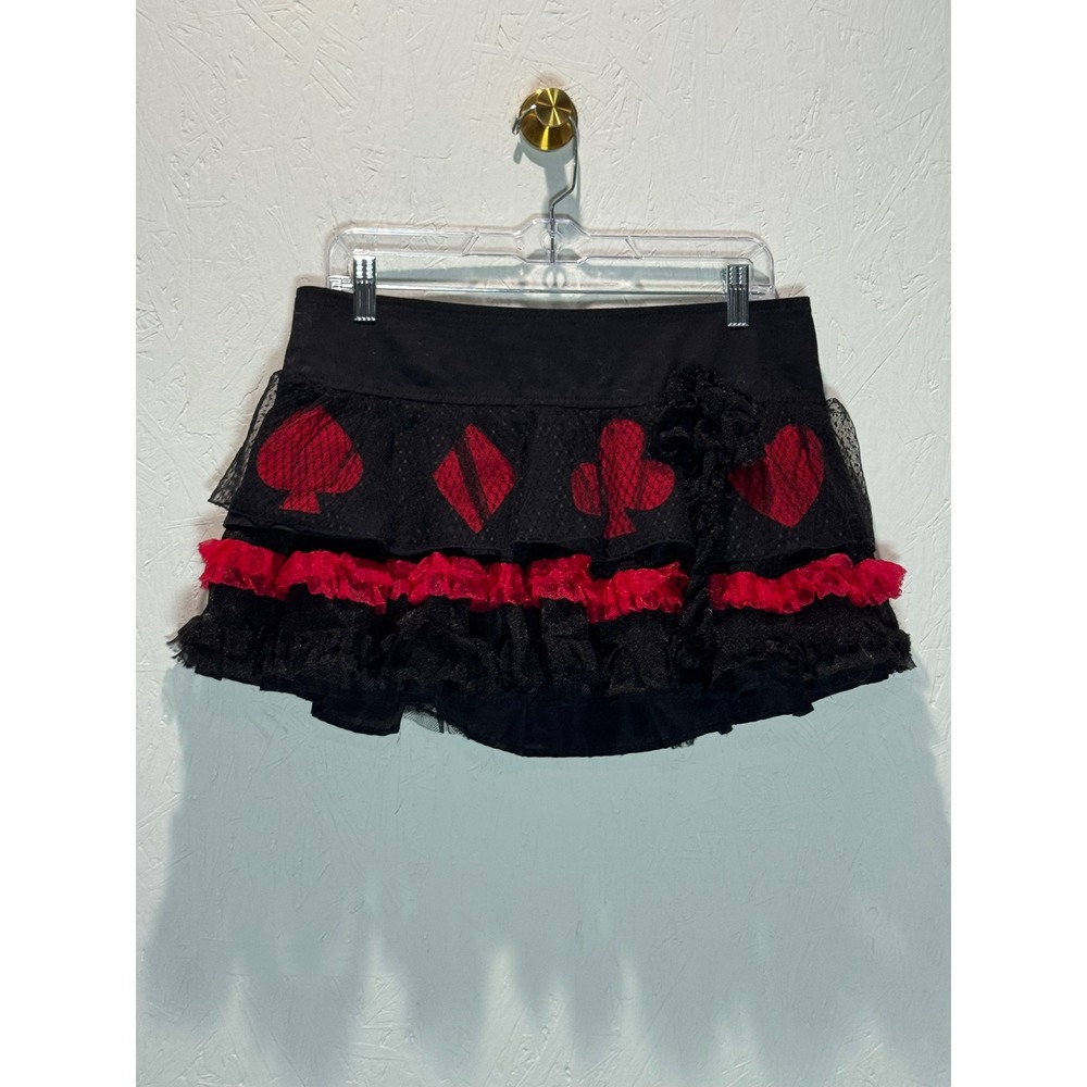 Tripp NYC Black Red Playing Card Suit Tiered Lace Mini Skirt Mall Goth Emo M